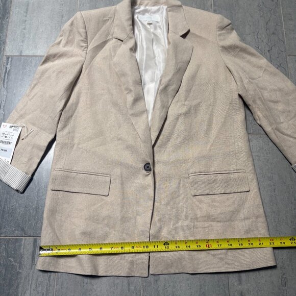 ZARA Oversized Linen Blend Longline Blazer Neutral Beige Tan Size Medium - Picture 9 of 12